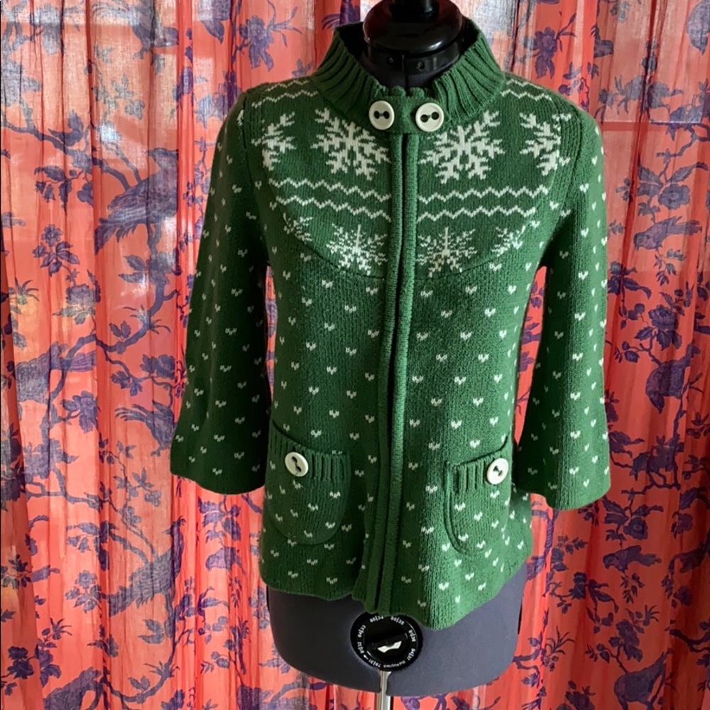 DC Kelly green 3/4 sleeve zippered sweater